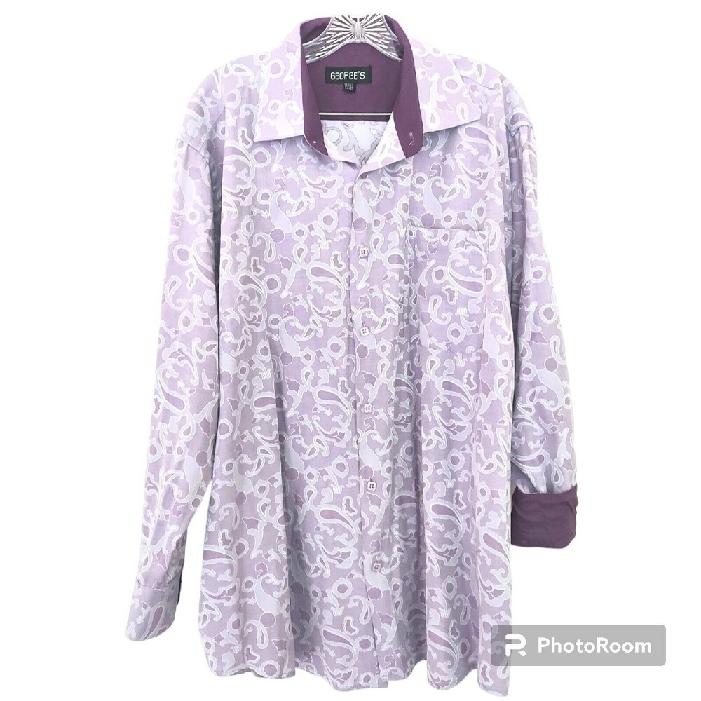 George's Men's Long Sleeve Button Up Shirt XXL Lavender Paisley